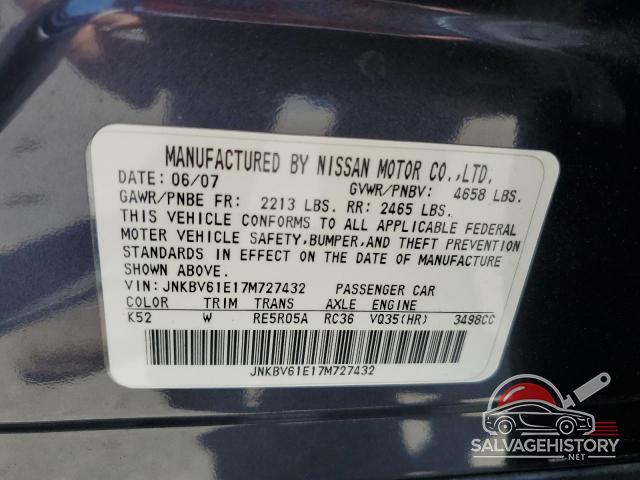 JNKBV61E17M727432 2007 INFINITI G35 photo no. 13