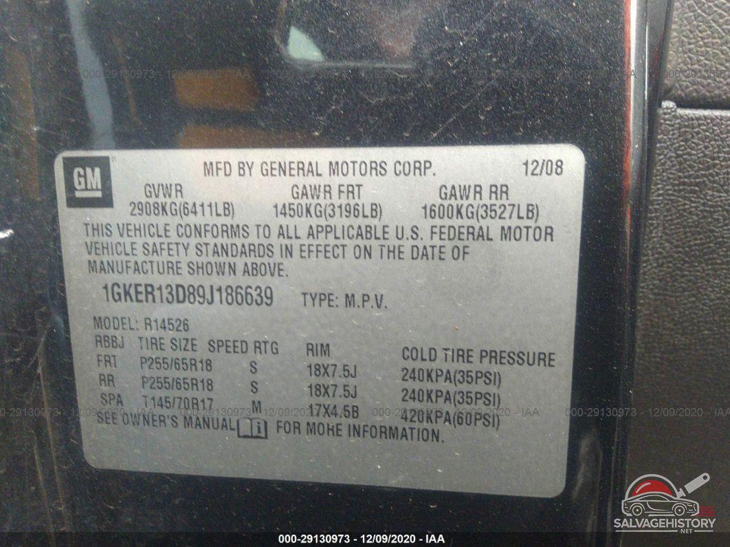 1GKER13D89J186639 2009 GMC ACADIA photo no. 9