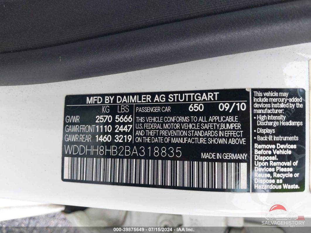 WDDHH8HB2BA318835 2011 MERCEDES-BENZ E 350 photo no. 9
