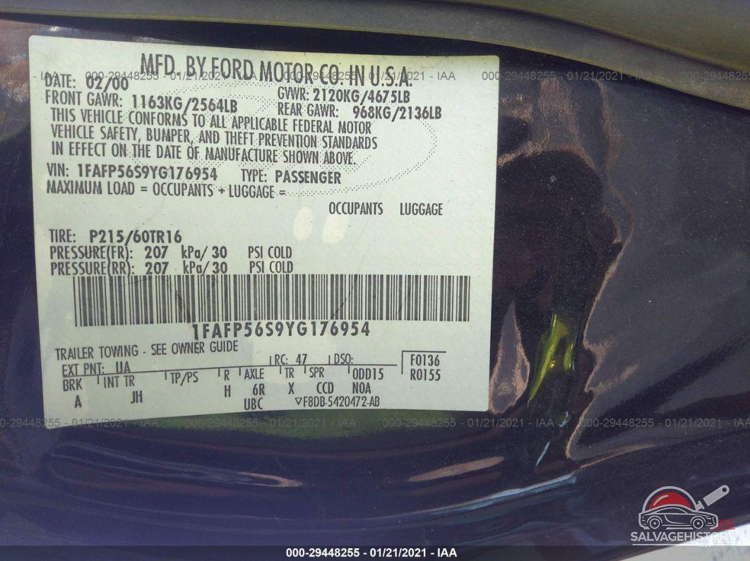 1FAFP56S9YG176954 2000 FORD TAURUS photo no. 9