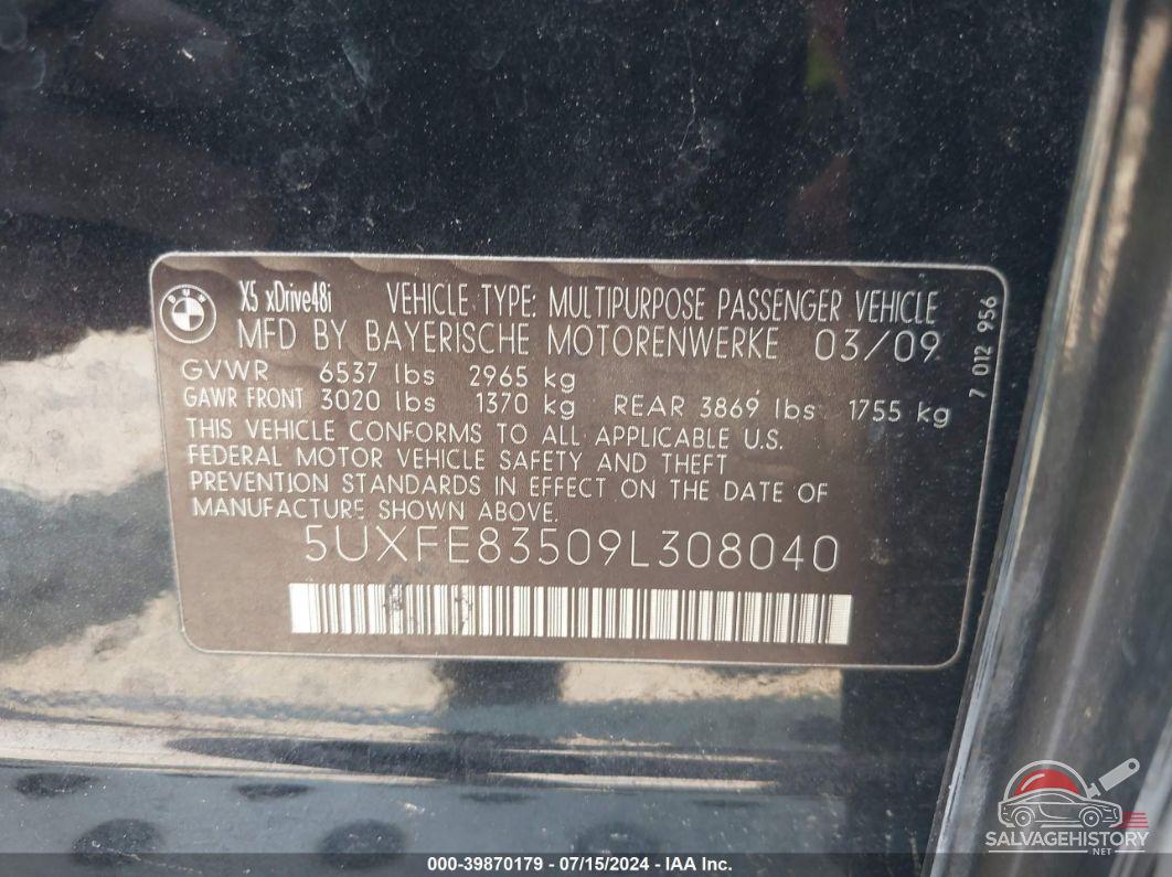 5UXFE83509L308040 2009 BMW X5 photo no. 9
