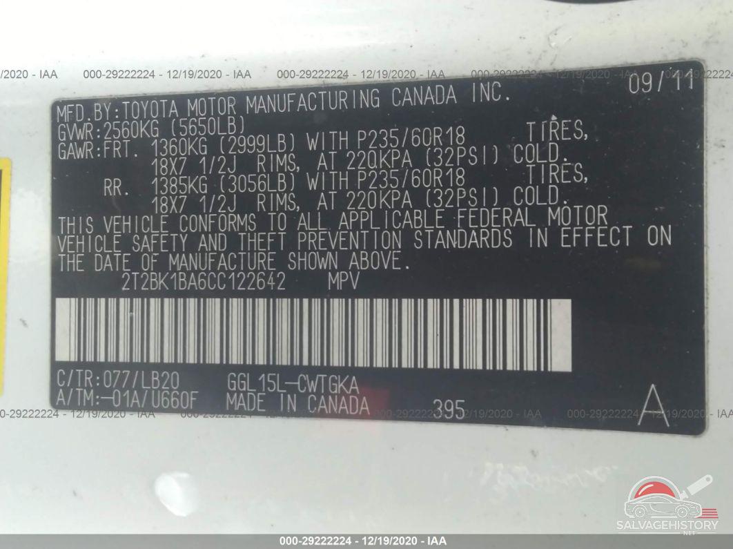 2T2BK1BA6CC122642 2012 LEXUS RX 350 photo no. 9