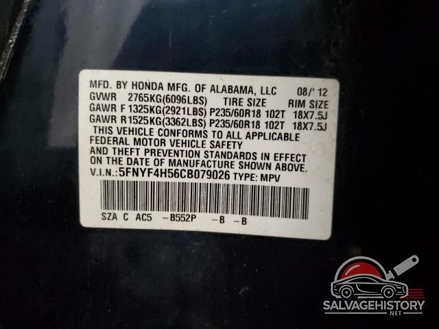 5FNYF4H56CB079026 2012 HONDA PILOT photo no. 13