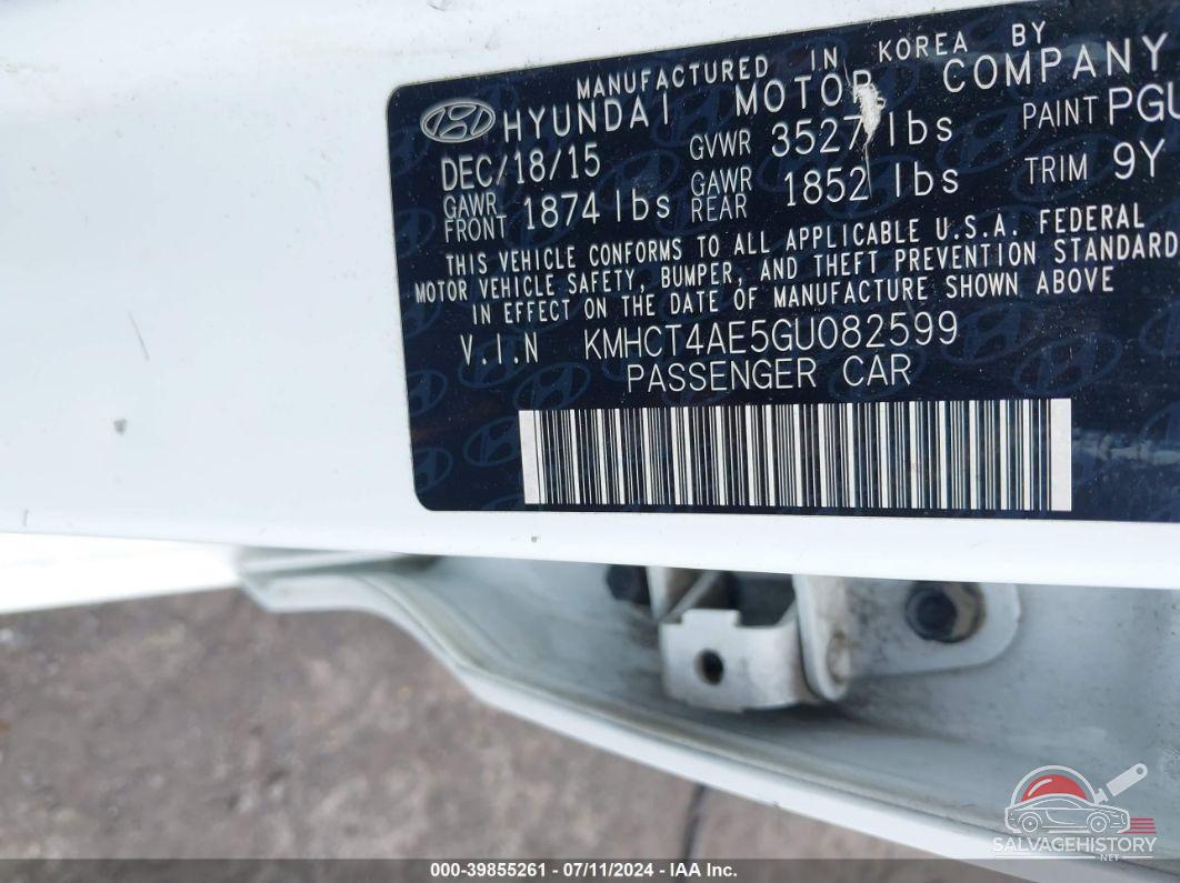 KMHCT4AE5GU082599 2016 HYUNDAI ACCENT photo no. 9