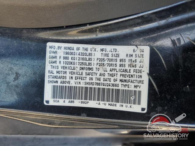 SHSRD78874U243660 2004 HONDA CRV photo no. 12