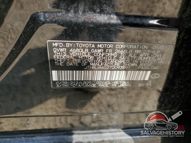 JTHBJ46G272093991 2007 LEXUS ES350 photo no. 12