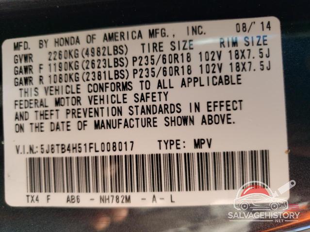 5J8TB4H51FL008017 2015 ACURA RDX photo no. 14