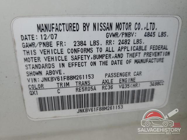 JNKBV61F88M261153 2008 INFINITI G35 photo no. 12