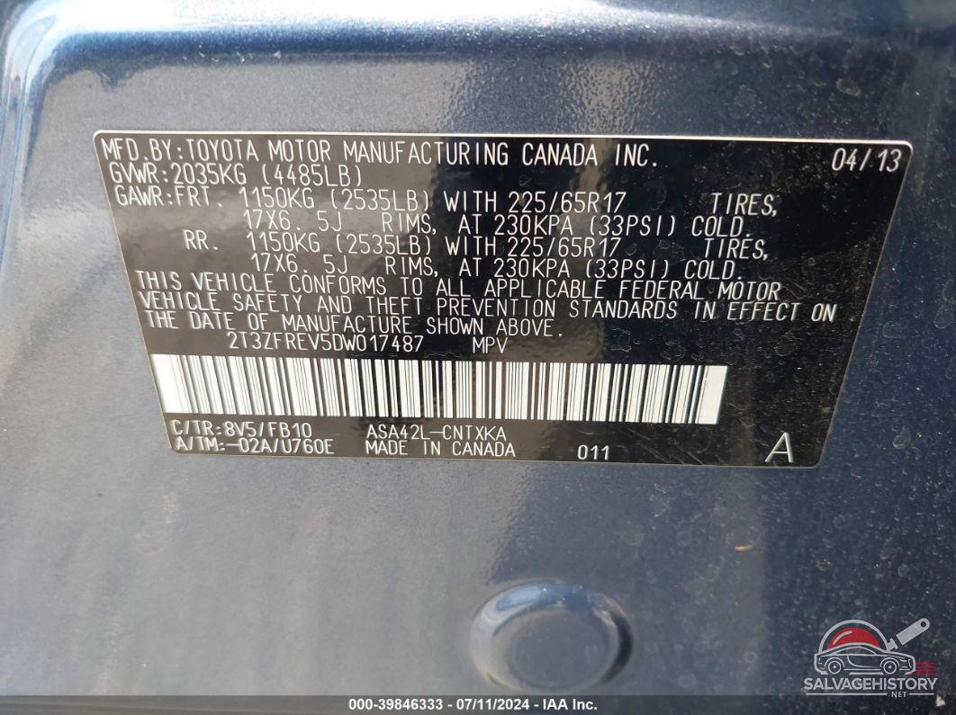 2T3ZFREV5DW017487 2013 TOYOTA RAV4 photo no. 9