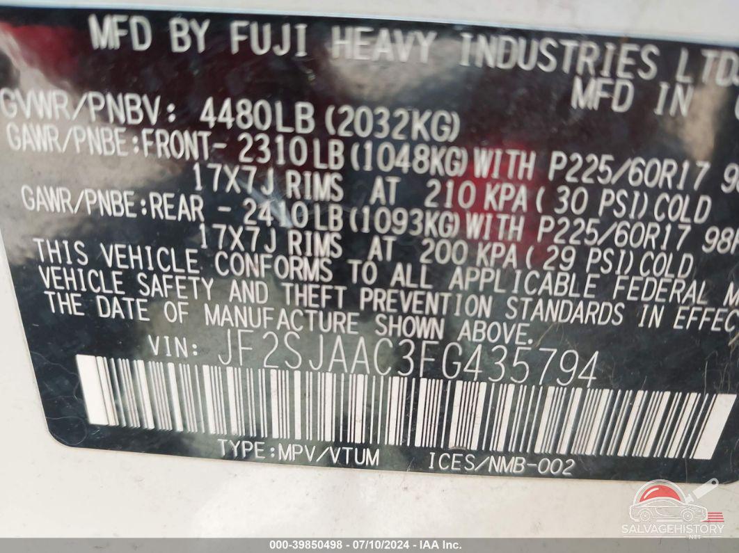 JF2SJAAC3FG435794 2015 SUBARU FORESTER photo no. 9