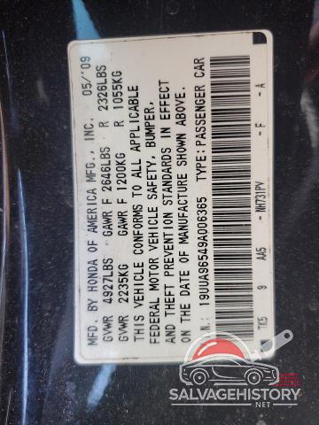 19UUA96549A006365 2009 ACURA TL photo no. 12