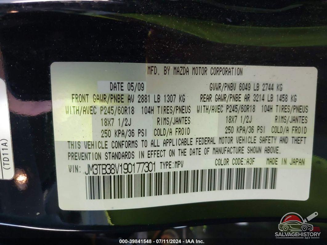 JM3TB38V190177301 2009 MAZDA CX-9 photo no. 9