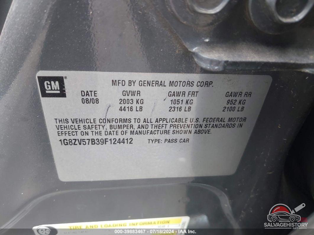 1G8ZV57B39F124412 2009 SATURN AURA photo no. 9