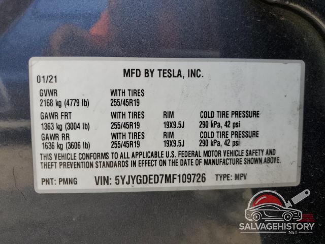 5YJYGDED7MF109726 2021 TESLA MODEL Y photo no. 13