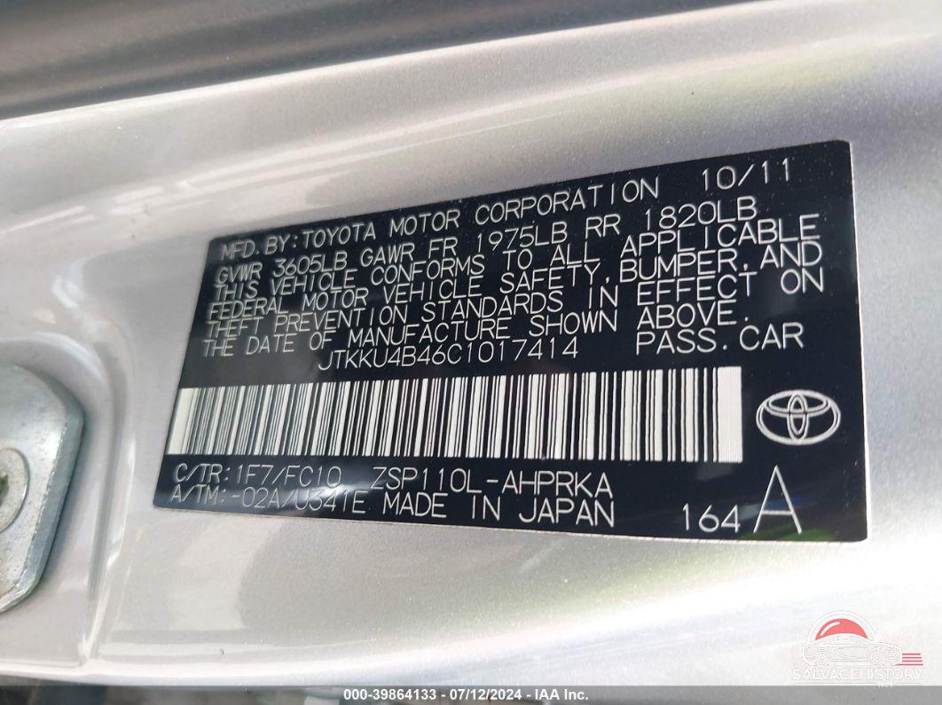 JTKKU4B46C1017414 2012 SCION XD photo no. 9