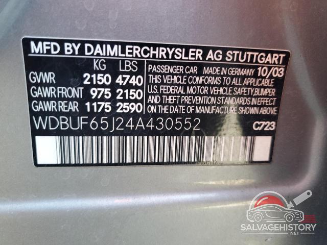 WDBUF65J24A430552 2004 MERCEDES-BENZ E-CLASS photo no. 12