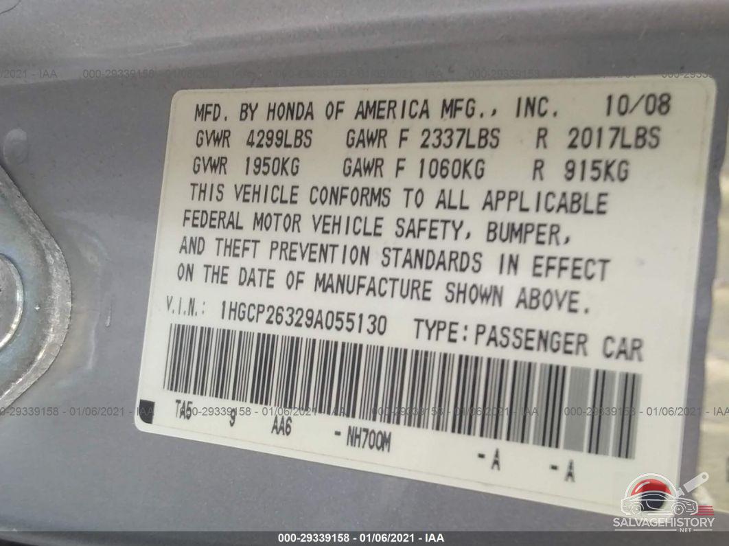 1HGCP26329A055130 2009 HONDA ACCORD SDN photo no. 9