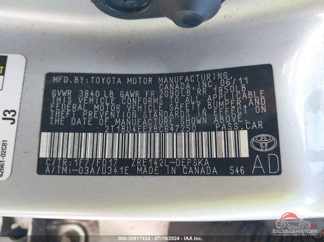 2T1BU4EEXBC647250 2011 TOYOTA COROLLA photo no. 9