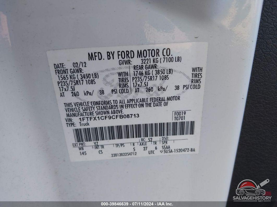 1FTFX1CF9CFB08713 2012 FORD F-150 photo no. 9