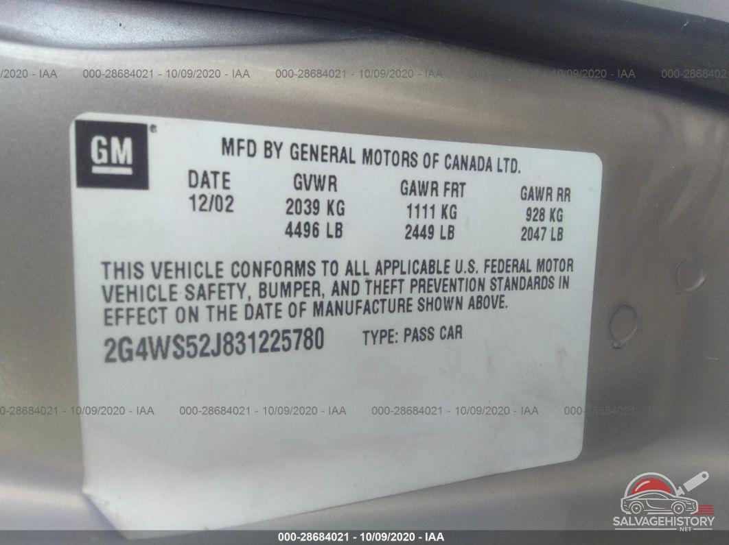2G4WS52J831225780 2003 BUICK CENTURY photo no. 9