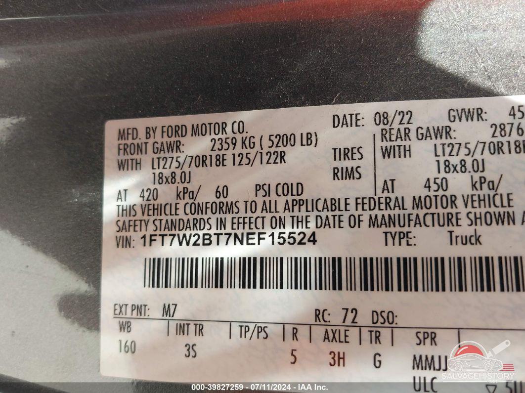 1FT7W2BT7NEF15524 2022 FORD F-250 photo no. 9