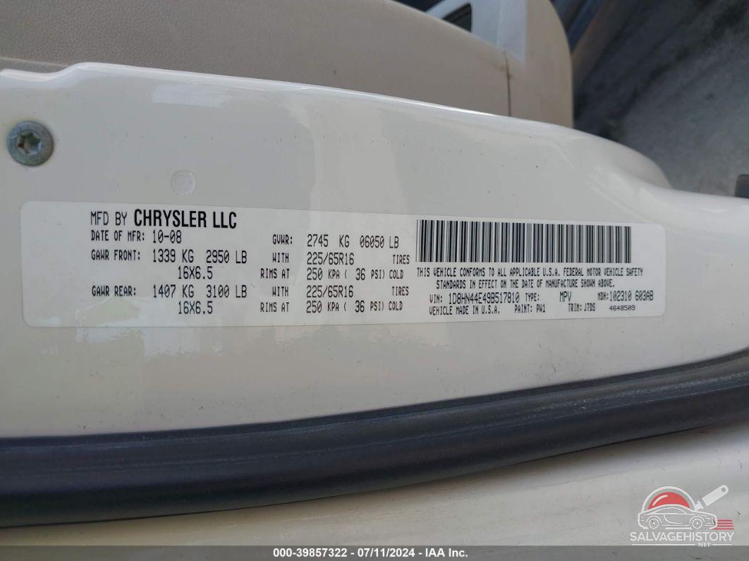 1D8HN44E49B517810 2009 DODGE GRAND CARAVAN photo no. 9
