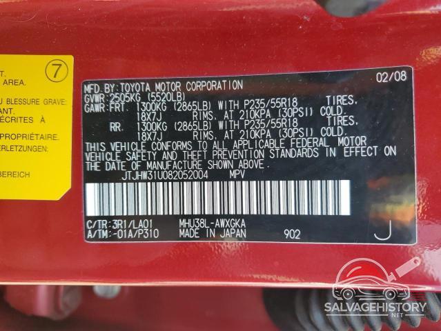 JTJHW31U082052004 2008 LEXUS RX400 photo no. 13