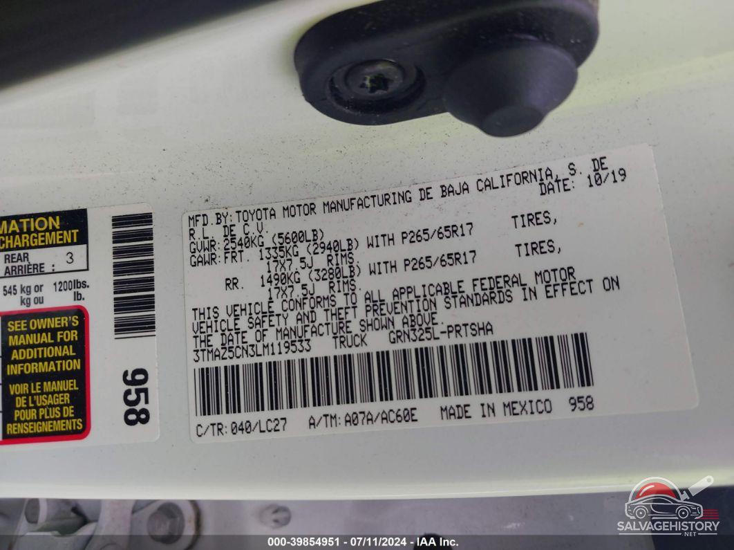 3TMAZ5CN3LM119533 2020 TOYOTA TACOMA photo no. 9