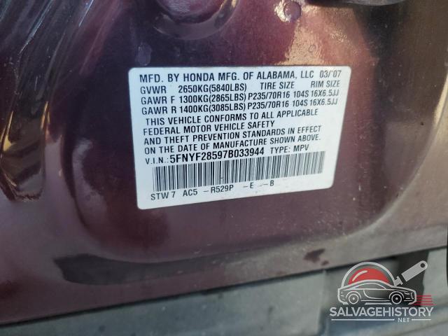 5FNYF28597B033944 2007 HONDA PILOT photo no. 13