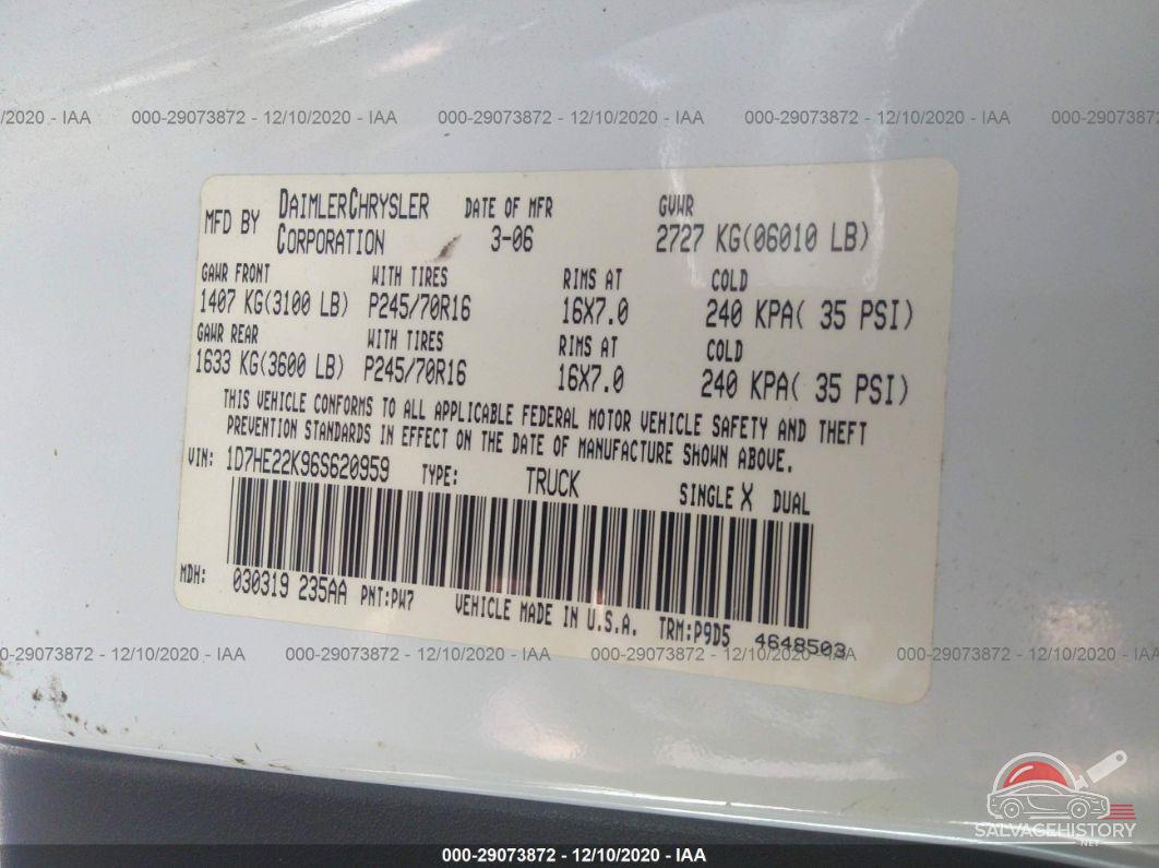 1D7HE22K96S620959 2006 DODGE DAKOTA photo no. 9