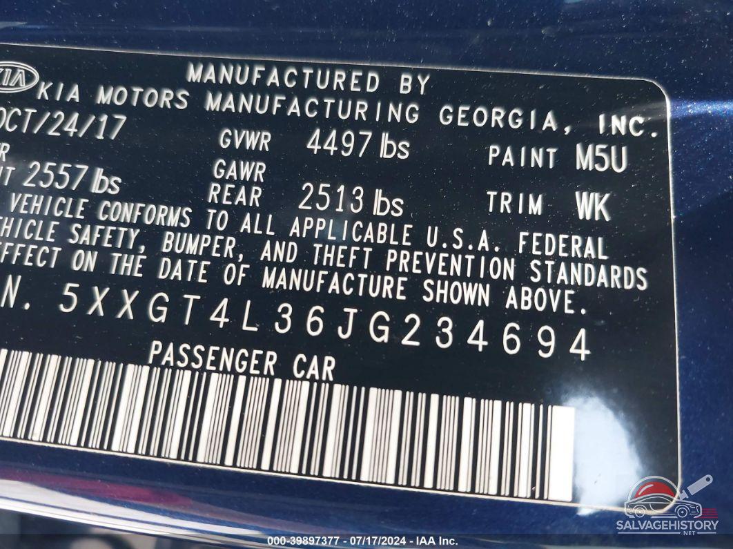 5XXGT4L36JG234694 2018 KIA OPTIMA photo no. 9