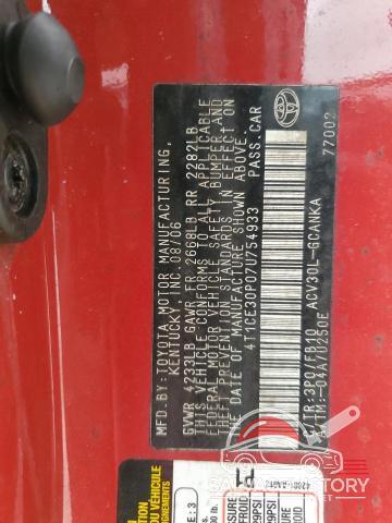 4T1CE30P07U754933 2007 TOYOTA CAMRY SOLA photo no. 13