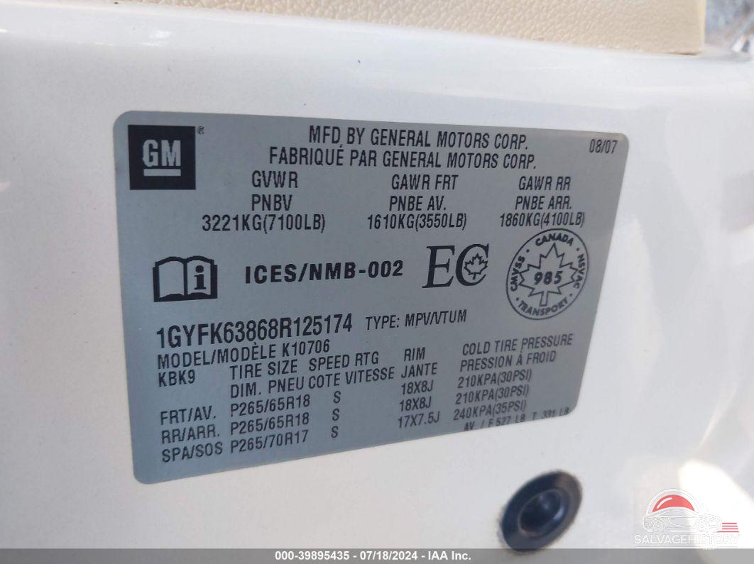 1GYFK63868R125174 2008 CADILLAC ESCALADE photo no. 9