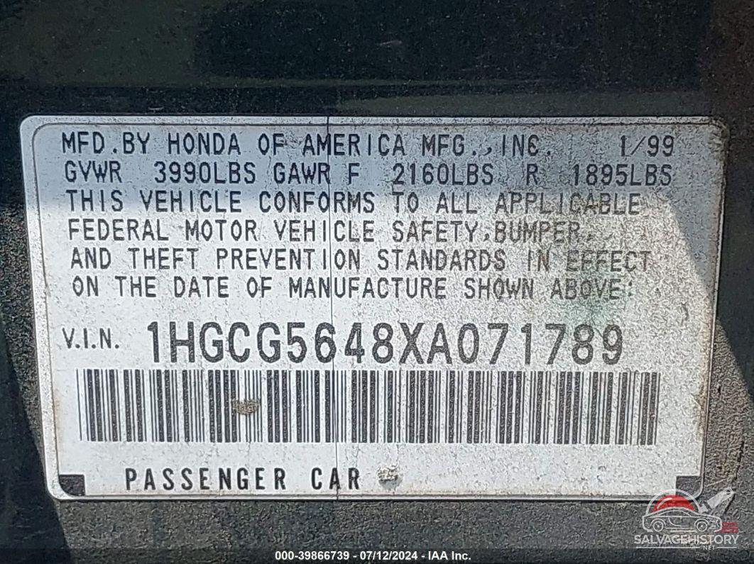1HGCG5648XA071789 1999 HONDA ACCORD photo no. 9
