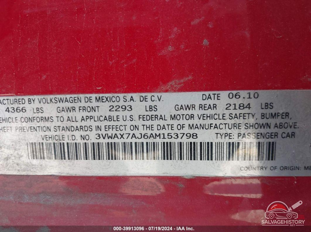 3VWAX7AJ6AM153798 2010 VOLKSWAGEN JETTA photo no. 9