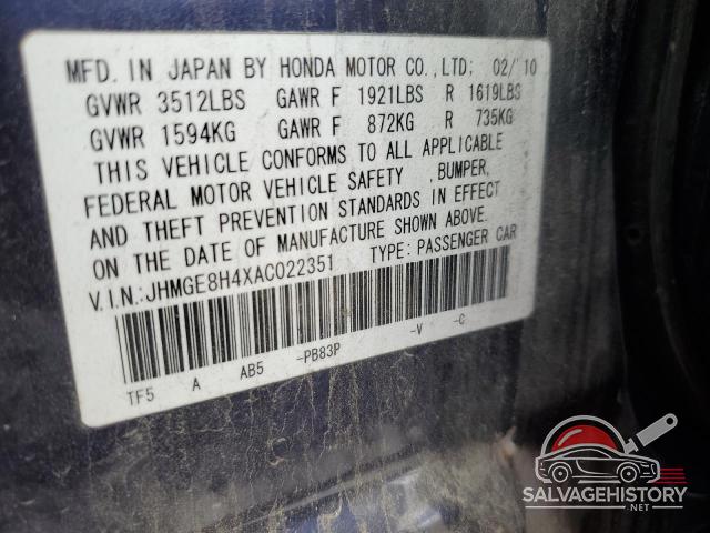 JHMGE8H4XAC022351 2010 HONDA FIT photo no. 12