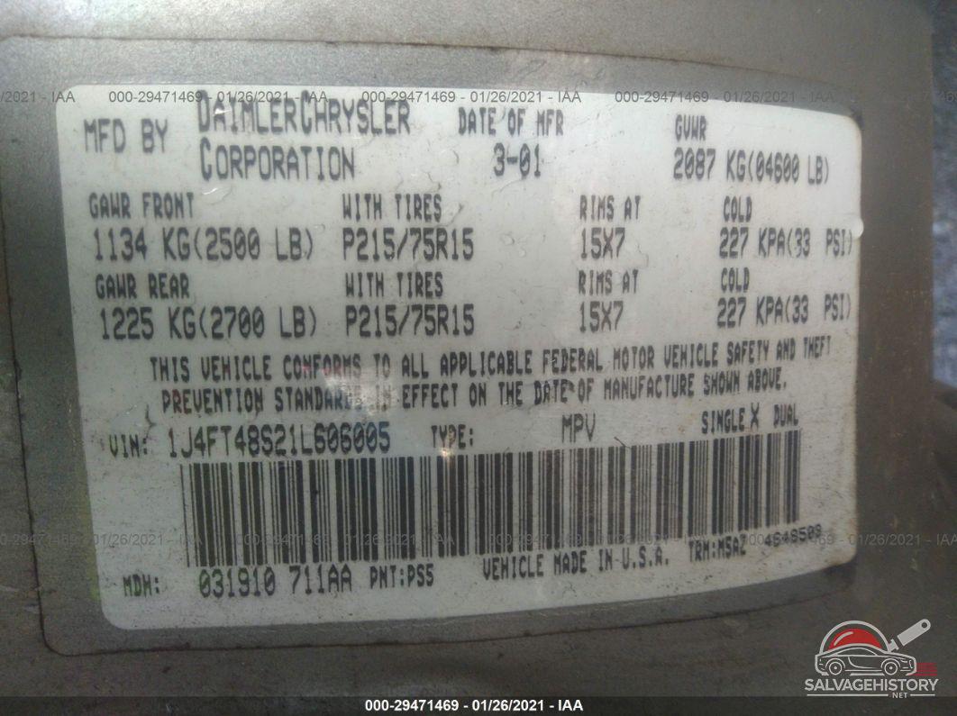 1J4FT48S21L606005 2001 JEEP CHEROKEE photo no. 9