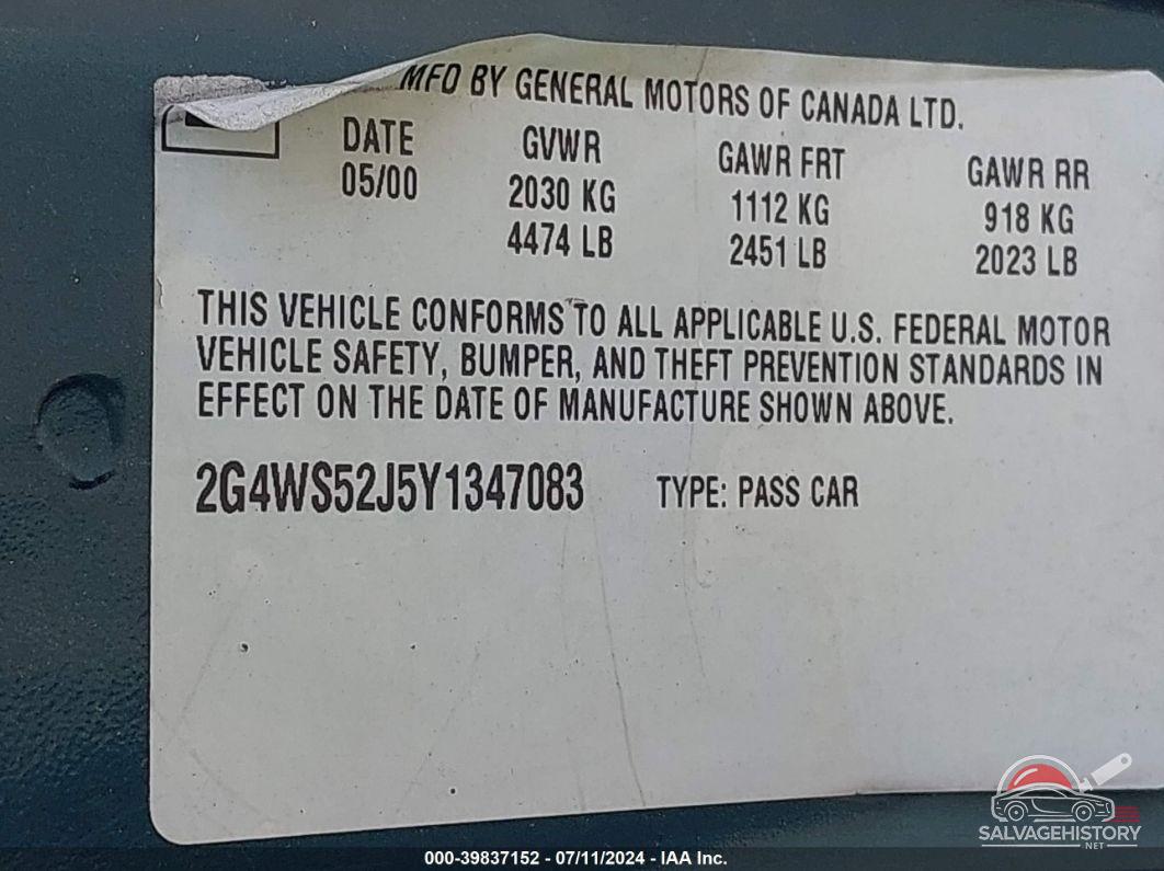2G4WS52J5Y1347083 2000 BUICK CENTURY photo no. 9