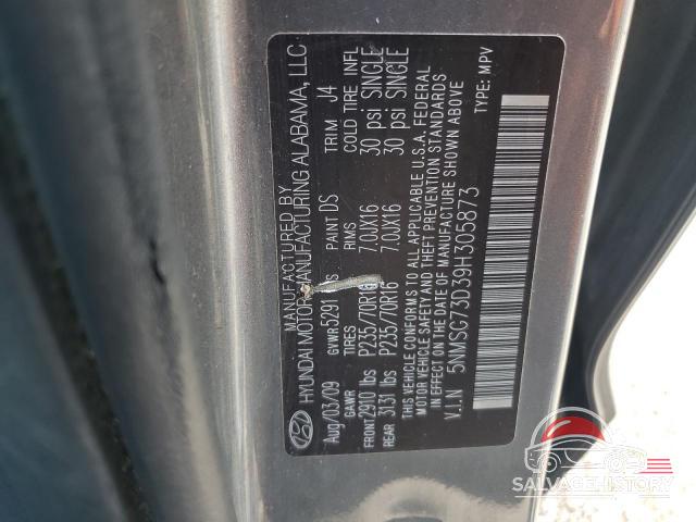 5NMSG73D39H305873 2009 HYUNDAI SANTA FE photo no. 13
