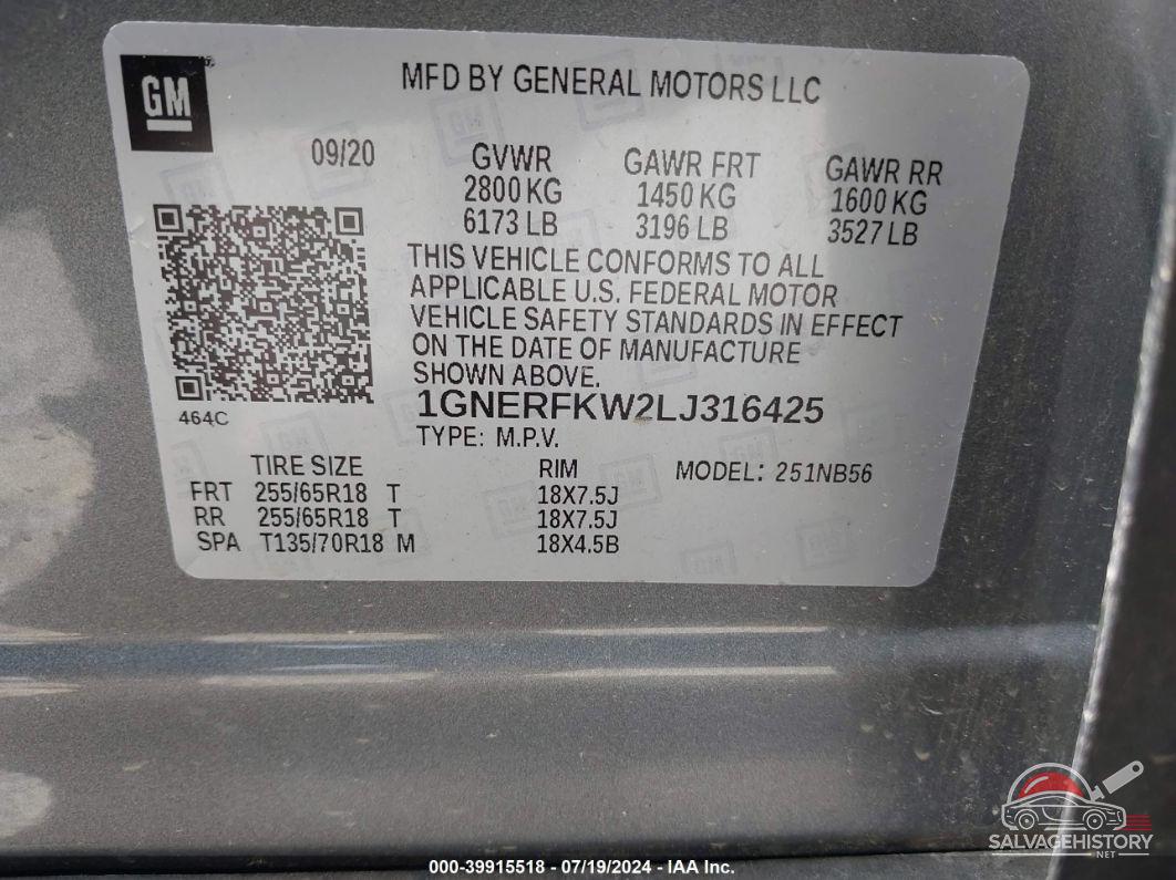 1GNERFKW2LJ316425 2020 CHEVROLET TRAVERSE photo no. 9