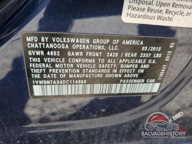 1VWBN7A34DC114659 2013 VOLKSWAGEN PASSAT photo no. 12