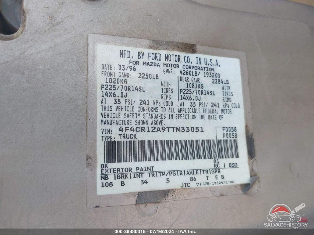 4F4CR12A9TTM33051 1996 MAZDA B2300 photo no. 9