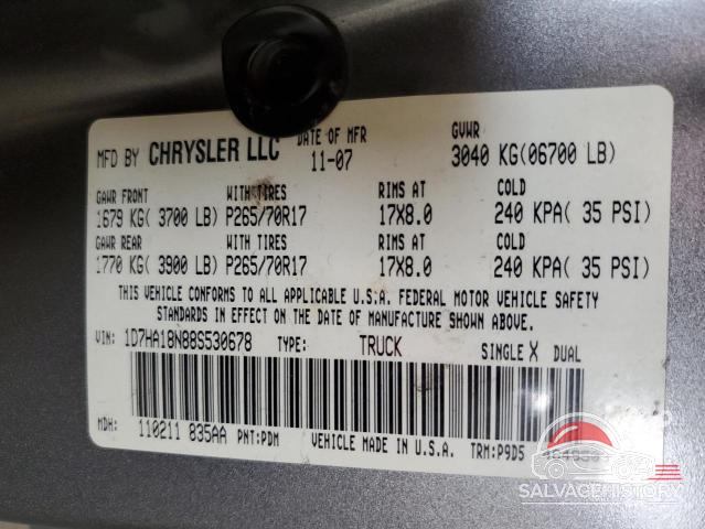 1D7HA18N88S530678 2008 DODGE RAM 1500 photo no. 12