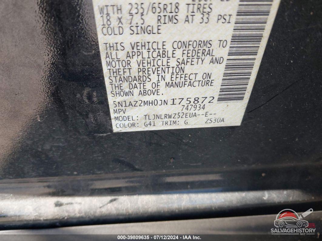5N1AZ2MH0JN175872 2018 NISSAN MURANO photo no. 9