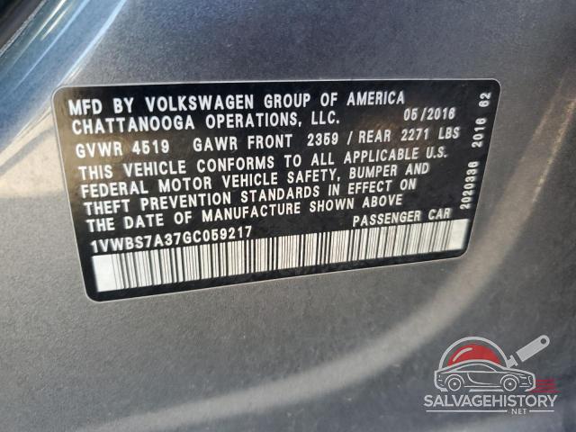 1VWBS7A37GC059217 2016 VOLKSWAGEN PASSAT photo no. 12