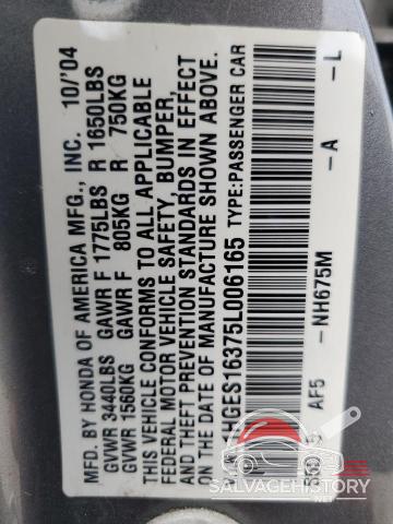 1HGES16375L006165 2005 HONDA CIVIC photo no. 12