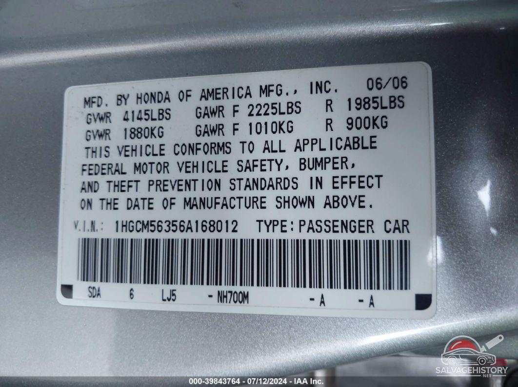 1HGCM56356A168012 2006 HONDA ACCORD photo no. 9