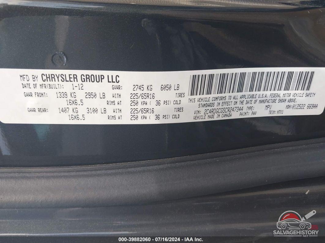 2C4RDGCG5CR247344 2012 DODGE GRAND CARAVAN photo no. 9