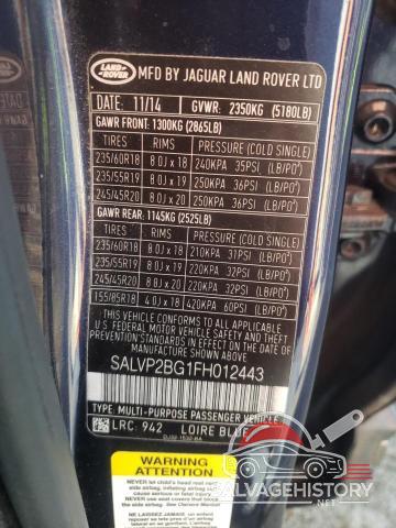 SALVP2BG1FH012443 2015 LAND ROVER RANGEROVER photo no. 12
