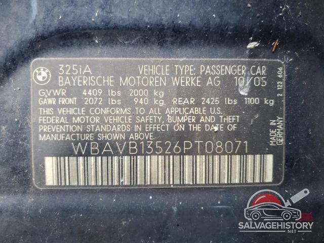 WBAVB13526PT08071 2006 BMW 3 SERIES photo no. 12